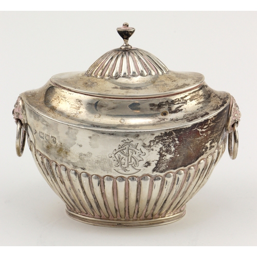 758 - Silver twin handled tea caddy, monogram engraved to front, hallmarked 'Birmingham 1904' (hallmarks r... 