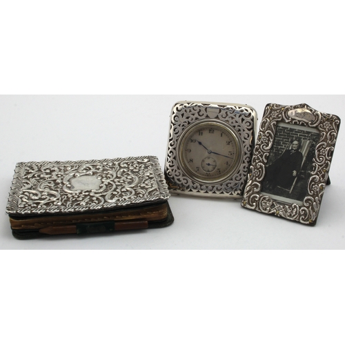 763 - Mixed lot of silver items, comprising a silver fronted address book, hallmarked Birmingham 1905; a s... 