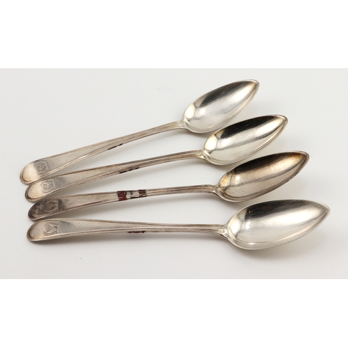 766 - Spoons. Four George III Scottish silver spoons, hallmarked 'FH, Edinburgh 1797', length 18cm approx.... 