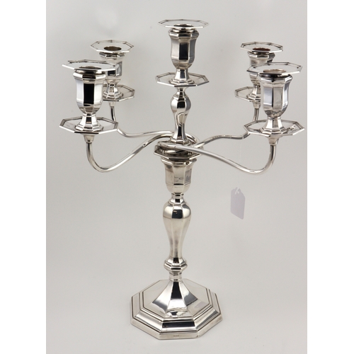 768 - Silver four branch candelabra with five lights, hallmarked 'Sheffield 1907' (hallmarks rubbed), weig... 