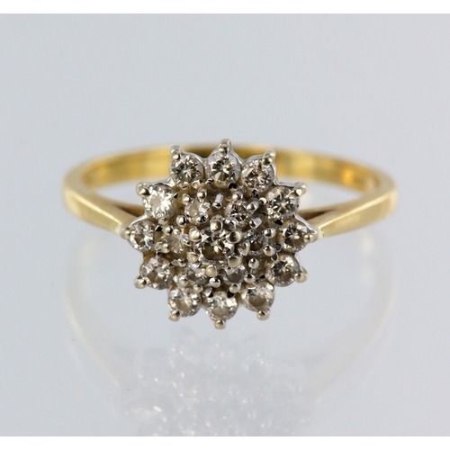 94 - 18ct yellow gold diamond cluster ring, nineteen round brilliant cuts, total diamond weight approx. 0... 