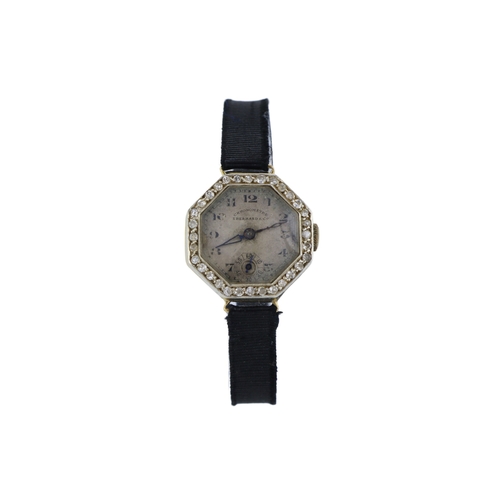 512 - Ladies 18ct cased diamond set manual wind cocktail watch by EBerhard & Co. The silvered dial with Ar... 