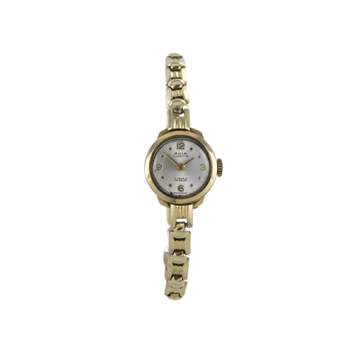 513 - Ladies 9ct Avia Cadette manual wind wristwatch, circa 1960s. The silvered dial with gilt Arabic nume... 