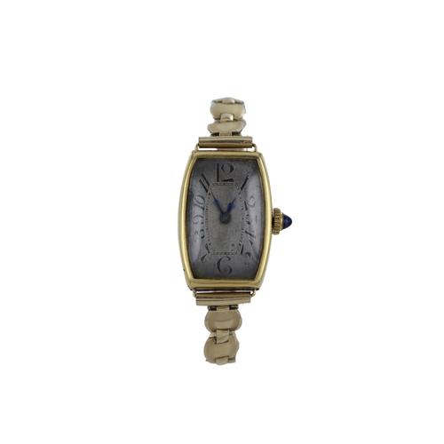 515 - Ladies yellow metal (tests 18ct) manual wind dress watch. The silvered dial with Arabic numerals, bl... 