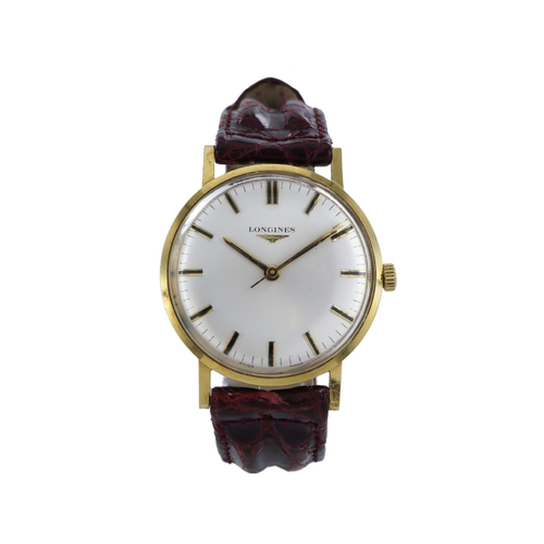 517 - Longines 18ct gents manual wind wristwatch, ref. 8541, circa 1970. The silvered dial with baton mark... 