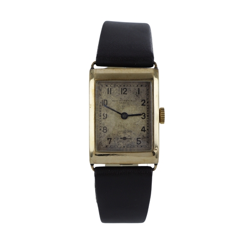 542 - Record 9ct yellow gold tank form gents manual wind wristwatch, ref. 4433, Glasgow import mark 1938. ... 