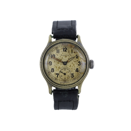 570 - Timor British Military A.T.P stainless steel back wristwatch, circa 1940s. The patinated dial with A... 