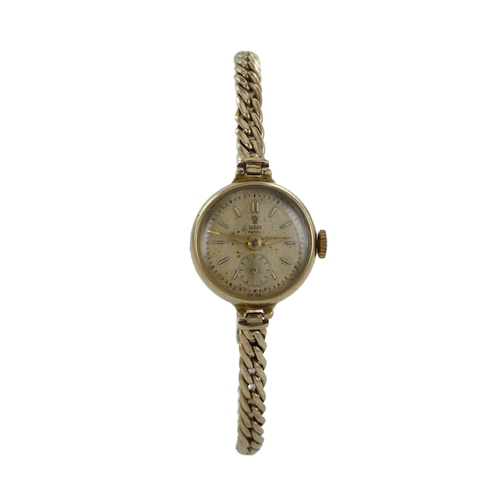 573 - Tudor Royal 9ct yellow gold ladies manual wind wristwatch, circa 1950s. The patinated dial with gilt... 