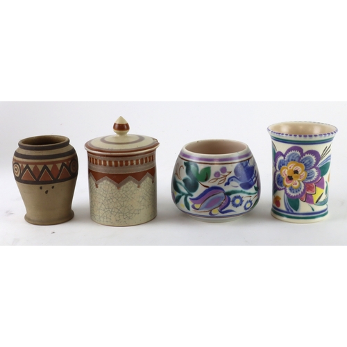 101 - Poole Pottery four items comprising-  three 1921 +,   one pot stamped 'Carter, Stabler, Adams Ltd Po... 