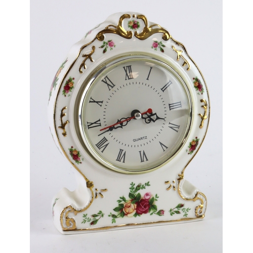 106 - Royal Albert Old Country Roses china clock - working at the moment - battery driven