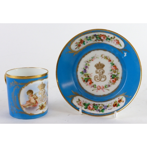 123 - Sevres Louis Philippe Chateau de Tuileries porcelain coffee cup and saucer, with Royal cypher and ch... 