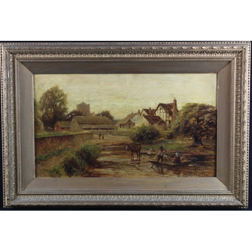 27 - Hamilton Jay (act. 1875-1913). Oil on canvas, depicting a landscape with a church and old houses, fo... 