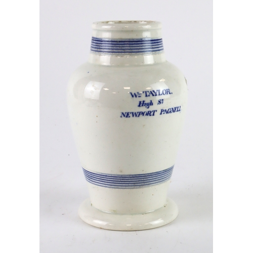 45 - Apothecary Pottery Jar for Wm. Taylor, High Street, Newport Pagnell c. 1850 (Wm. Taylor in 1830 crea... 