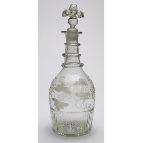 63 - Decanter. An early glass decanter with etched decoration, stopper present, circa 18th Century, heigh... 