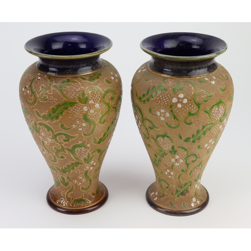 67 - Doulton Lambeth Slater Patent pair of stoneware vases (X6397), makers marks to base of each, height ... 