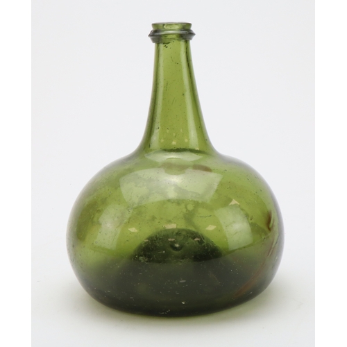 68 - Dutch Onion olive green bottle c. 1700 - 1720, 185mm approx in height, pontilled kickup base, long t... 