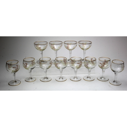 71 - Glasses. A set of eight matching sherry glasses with floral design, together with a matching set of ... 