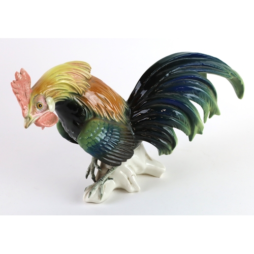 84 - Karl Ens large cockerel figure, makers mark to base, height 16.5cm, length 30cm approx.