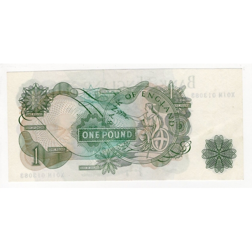 106 - Page 1 Pound (B321) issued 1970, FIRST RUN mid series REPLACEMENT note, serial X01M 013083 (B321, Pi... 