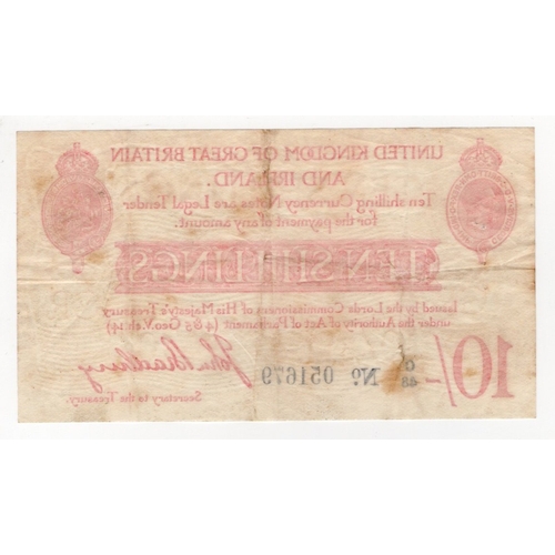 12 - Bradbury 10 Shillings (T13.1) issued 1915, serial O/48 051679 (T13.1, Pick348a) light stains, pinhol... 