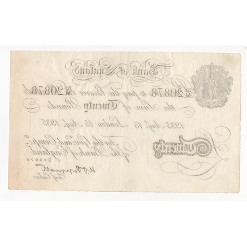 125 - Peppiatt BERNHARD note, 20 Pounds dated 15th August 1935, serial 51/M 20878, London issue (B243 for ... 