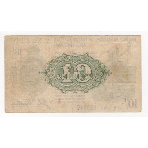 13 - Bradbury 10 Shillings (T17) issued 1918, serial A/18 939647, No. with dot (T17, Pick350a) toned pape... 