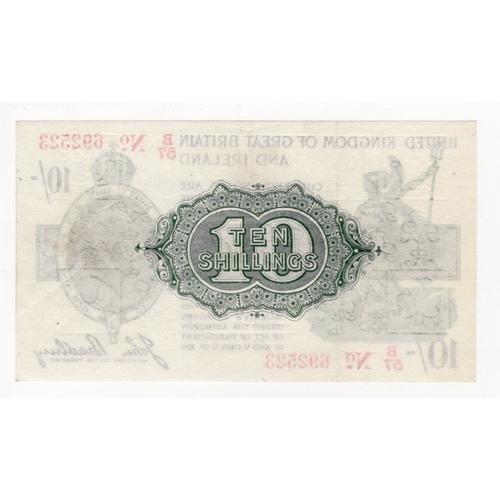 14 - Bradbury 10 Shillings (T20) issued 1918, red serial B/57 692523, No. with dash (T20, Pick350b) origi... 