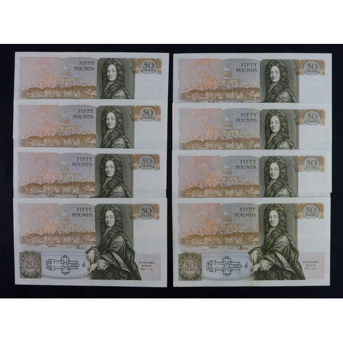 140 - Somerset 50 Pounds (B352) issued 1981 (8), a group of different prefixes, A02, A03, A06, A08, A11, A... 