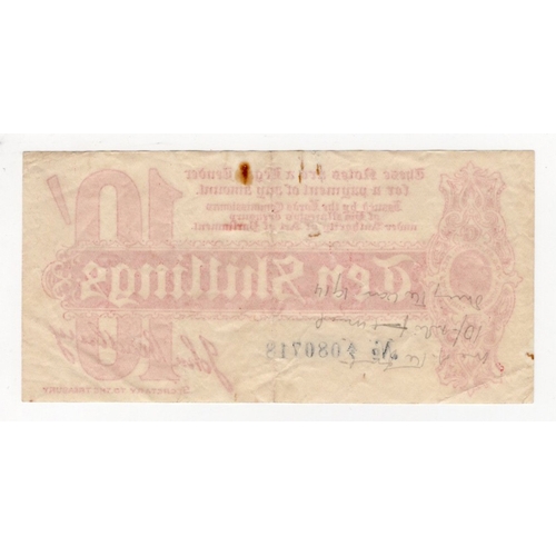 15 - Bradbury 10 Shillings (T9) issued 1914, Royal Cypher watermark, serial A/7 080718 (T9, Pick346) rust... 