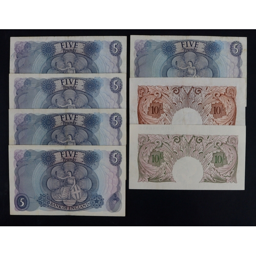 155 - Bank of England (7), Page 5 Pounds (5) issued 1971, Peppiatt 10 Shillings issued 1940 mauve Emergenc... 