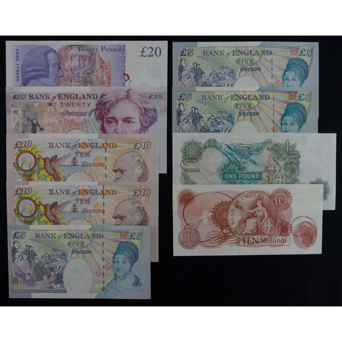 158 - Bank of England (9), comprising Fforde 10 Shillings nice 99U prefix (B309), Fforde 1 Pound (B307), K... 