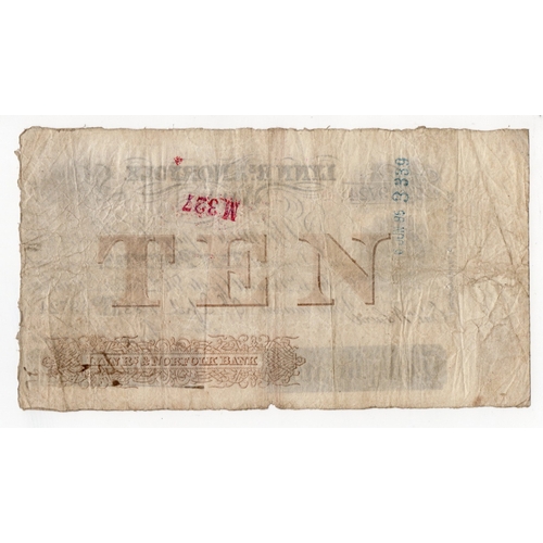 180 - Lynn Regis & Norfolk Bank 10 Pounds dated 9th april 1883, serial no. A9724, for Jarvis & Jarvis (Out... 