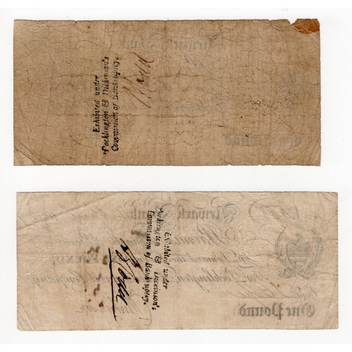 185 - Newark Bank (2), 1 Pound dated 180? not readable, serial No. faded not readable, for Pocklington, Di... 