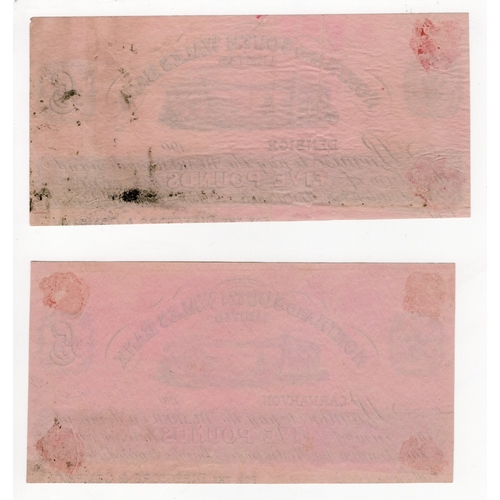 186 - North & South Wales Bank Limited (2), 5 Pounds Denbigh, CUT PROOF 18xx and 5 Pounds Carnarvon CUT PR... 