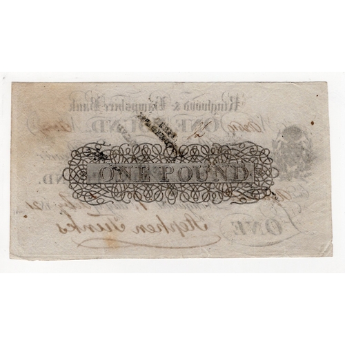 197 - Ringwood & Hampshire Bank 1 Pound dated 1821 for Stephen Tunks, serial No. R2619 (Outing1788a) 2 div... 