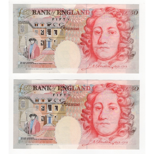 20 - Bailey 50 Pounds (B404) issued 2006 (2), a consecutively numbered pair, serial M69 593672 & M69 5936... 