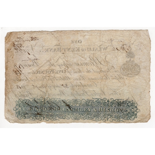 205 - Weald of Kent Bank Cranbrook 1 Pound dated 30th August 1813, No. 9026 for Argles Bishop, Brenchley &... 