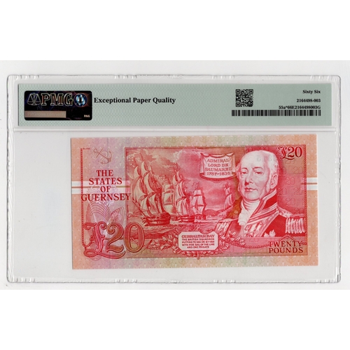 223 - Guernsey 20 Pounds issued 1991 - 1995, orange/red signature M.J. Brown, REPLACEMENT note 'Z' prefix,... 