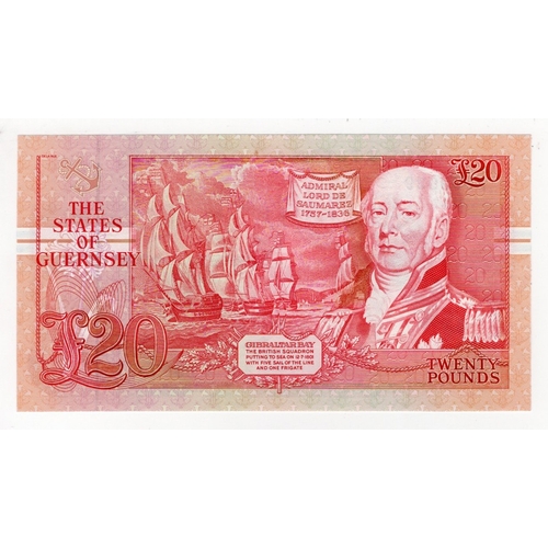 224 - Guernsey 20 Pounds issued 1993, signed D.P. Trestain, VERY HIGH serial B999929 (GPM G273, BNB B160b,... 