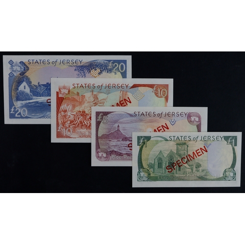 267 - Jersey (4), SPECIMEN notes 20 Pounds, 10 Pounds, 5 Pounds & 1 Pound issued 1989 and signed Leslie Ma... 