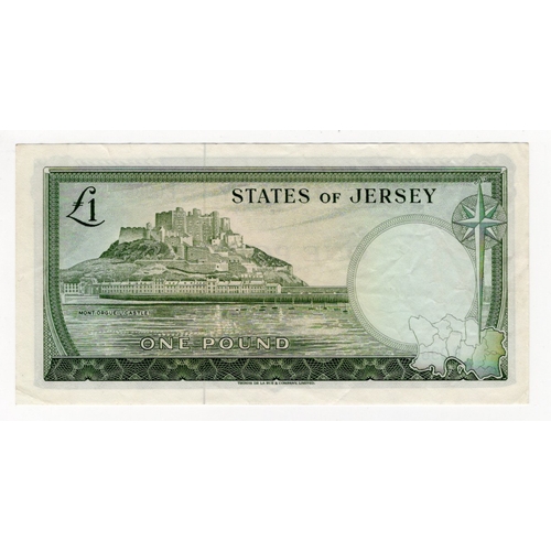 269 - Jersey 1 Pound issued 1963, scarce ERROR - no signature, serial B098891 (BNB B108b, Pick8c) VF