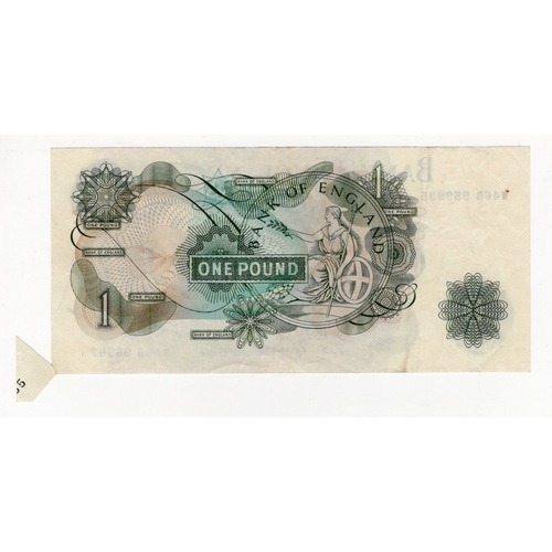 33 - ERROR Fforde 1 Pound issued 1967, rare FISHTAIL extra paper error with the last 2 digits of the seri... 