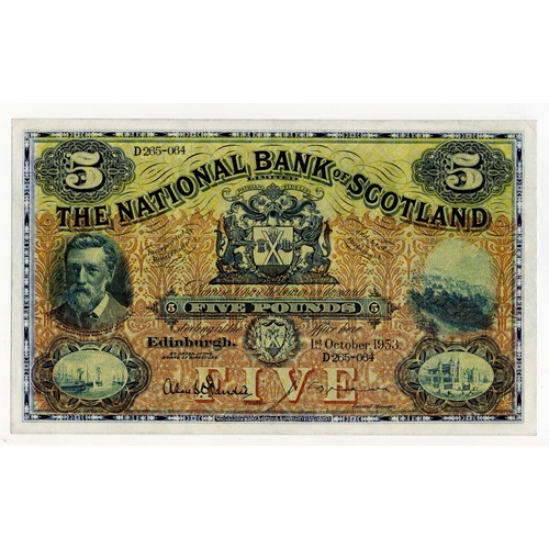 363 - Scotland, National Bank of Scotland 5 Pounds dated 1st October 1953, signed Dandie & Brown, serial D... 