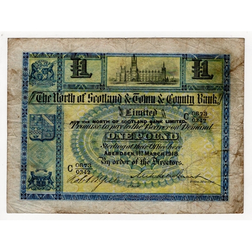 365 - Scotland, North of Scotland & Town & County Bank 1 Pound dated 1st March 1918, OVERPRINTED 'now the ... 