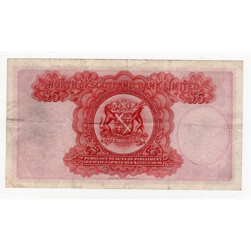 367 - Scotland, North of Scotland Bank 5 Pounds dated 1st July 1949, signed G.L. Webster, serial EE 030229... 