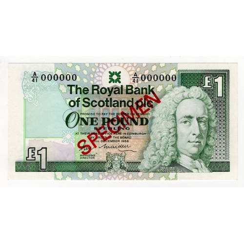 376 - Scotland, Royal Bank of Scotland 1 Pound dated 13th December 1988, scarce SPECIMEN note signed R.M. ... 