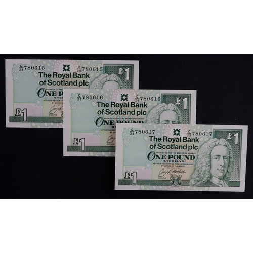 377 - Scotland, Royal Bank of Scotland 1 Pound dated 23rd March 1994 (3), a consecutively numbered run of ... 