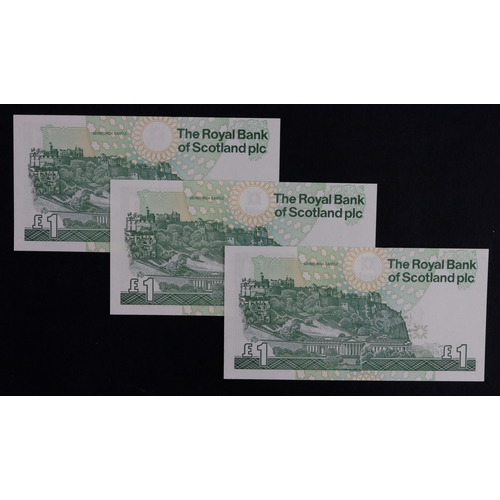 377 - Scotland, Royal Bank of Scotland 1 Pound dated 23rd March 1994 (3), a consecutively numbered run of ... 