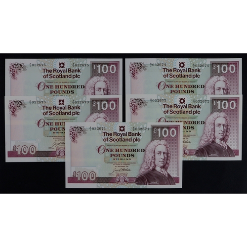 378 - Scotland, Royal Bank of Scotland 100 Pounds (5) dated 30th September 1998, signed G.R. Mathewson, a ... 