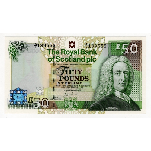 384 - Scotland, Royal Bank of Scotland 50 Pounds dated 14th September 2005, FIRST RUN 'A/1' prefix, serial... 